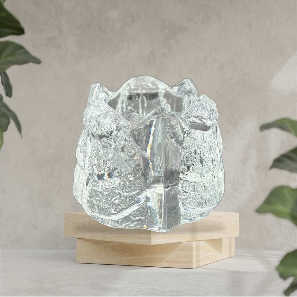 Orrefors Sweden Clear Glass Eden Leaf Votive Candle Holder Lars Hellsten ~Signed - Picture 2 of 8